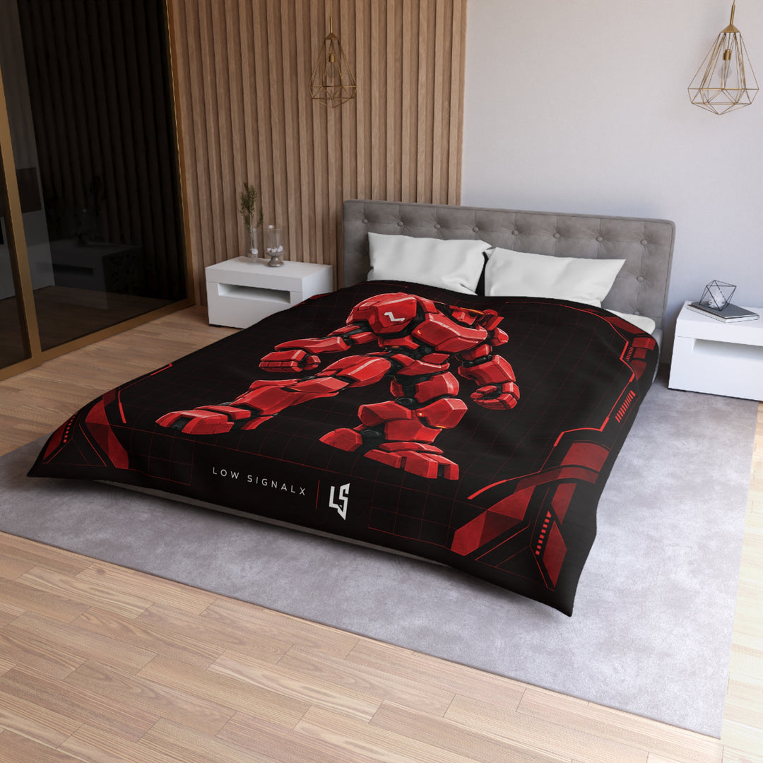 Low SignalX™ War Mech — Crimson Armor Duvet Cover