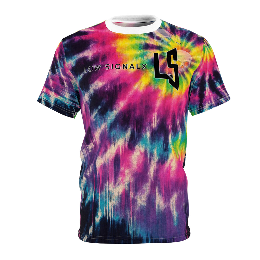 Tie-Dye Skull Graphic Tee — "Low Signal X" All-Over Print
