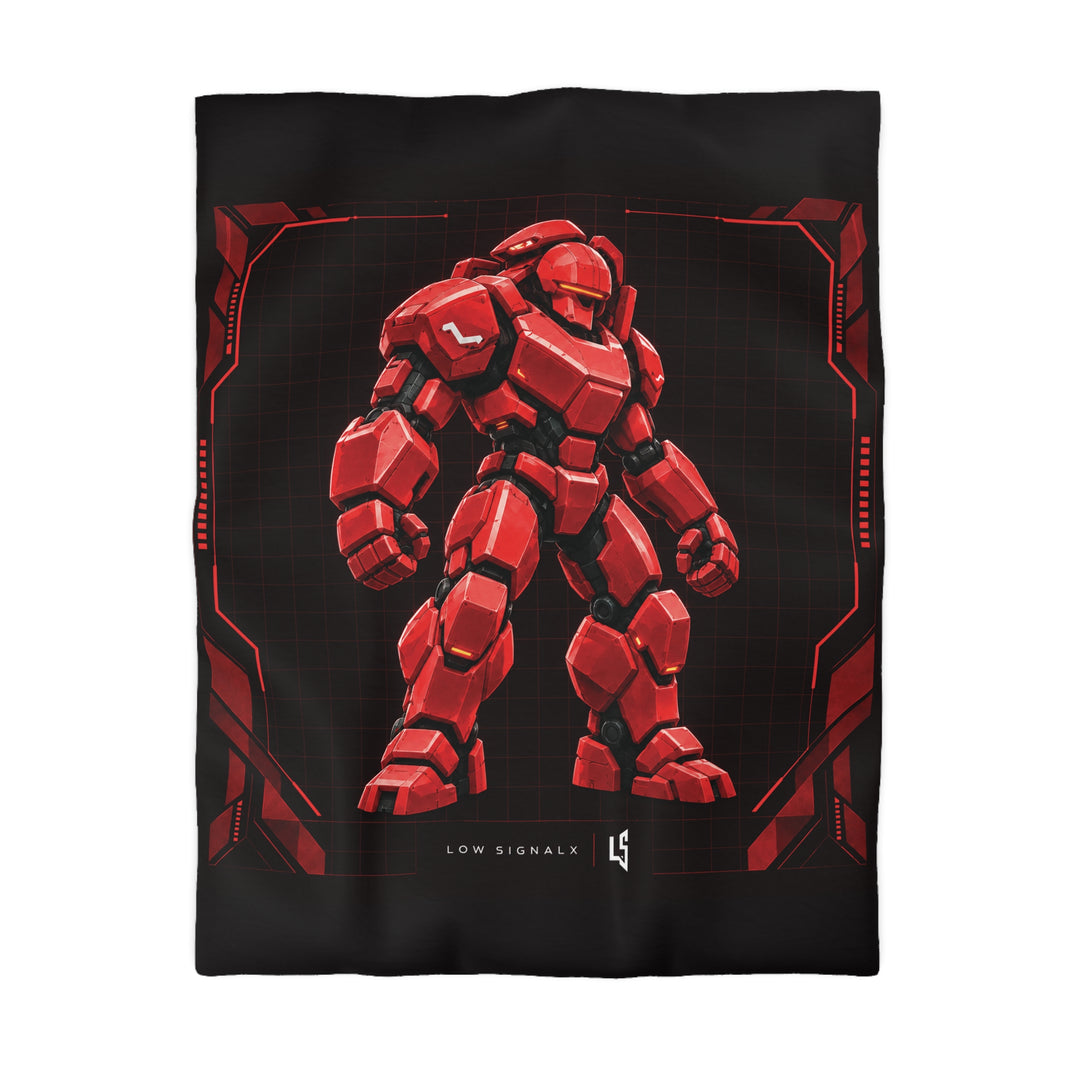 Low SignalX™ War Mech — Crimson Armor Duvet Cover