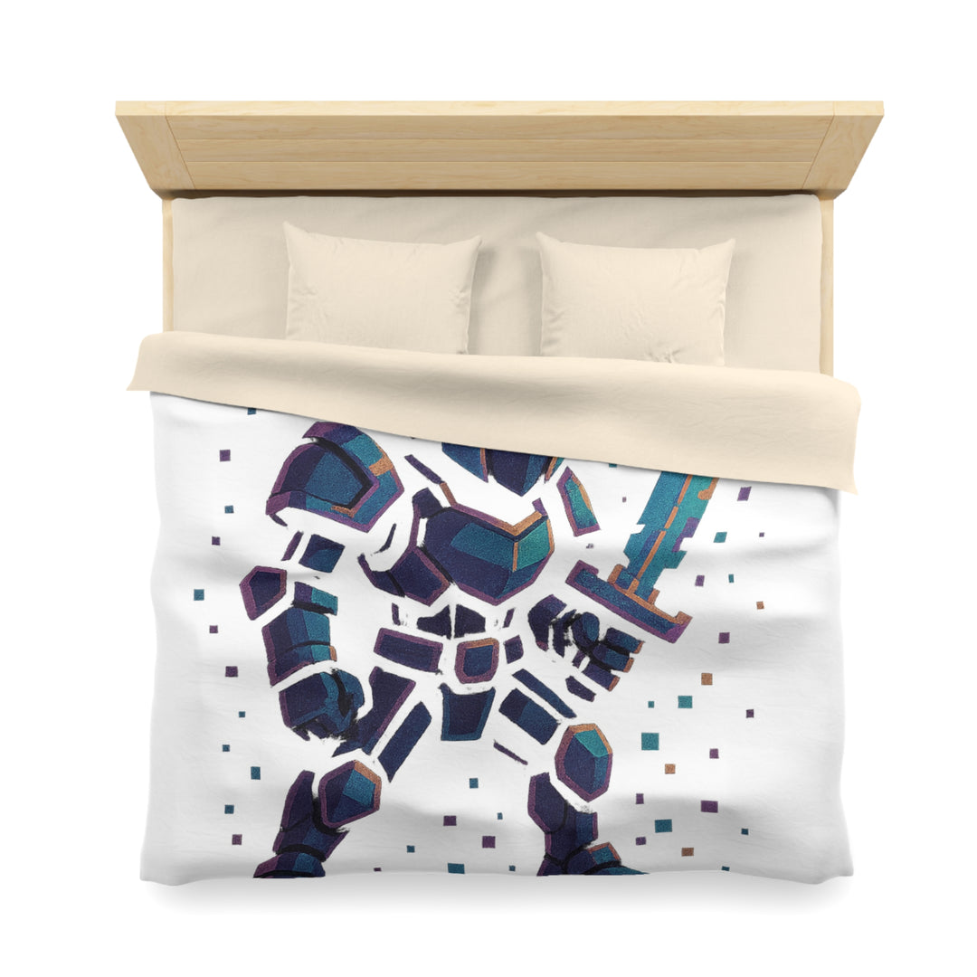 Gaming-Themed Microfiber Duvet Cover featuring a Stylized Knight, Perfect for Teens, Video Game Room Decor, Gift for Gamers, Cozy Bedding