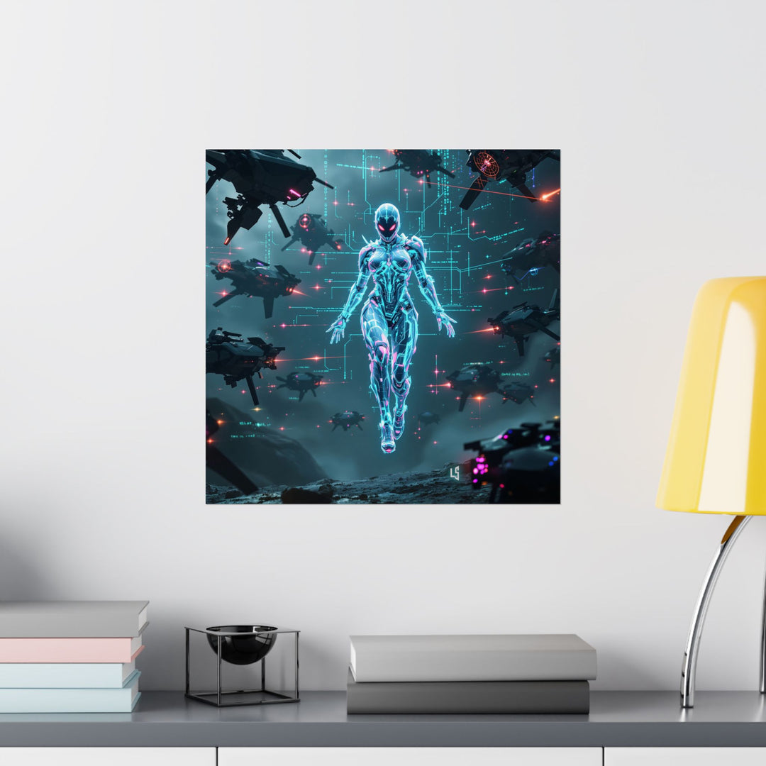 Digital Cyber Assassin — Neon Sci-Fi Warrior Wall Art by Low SignalX