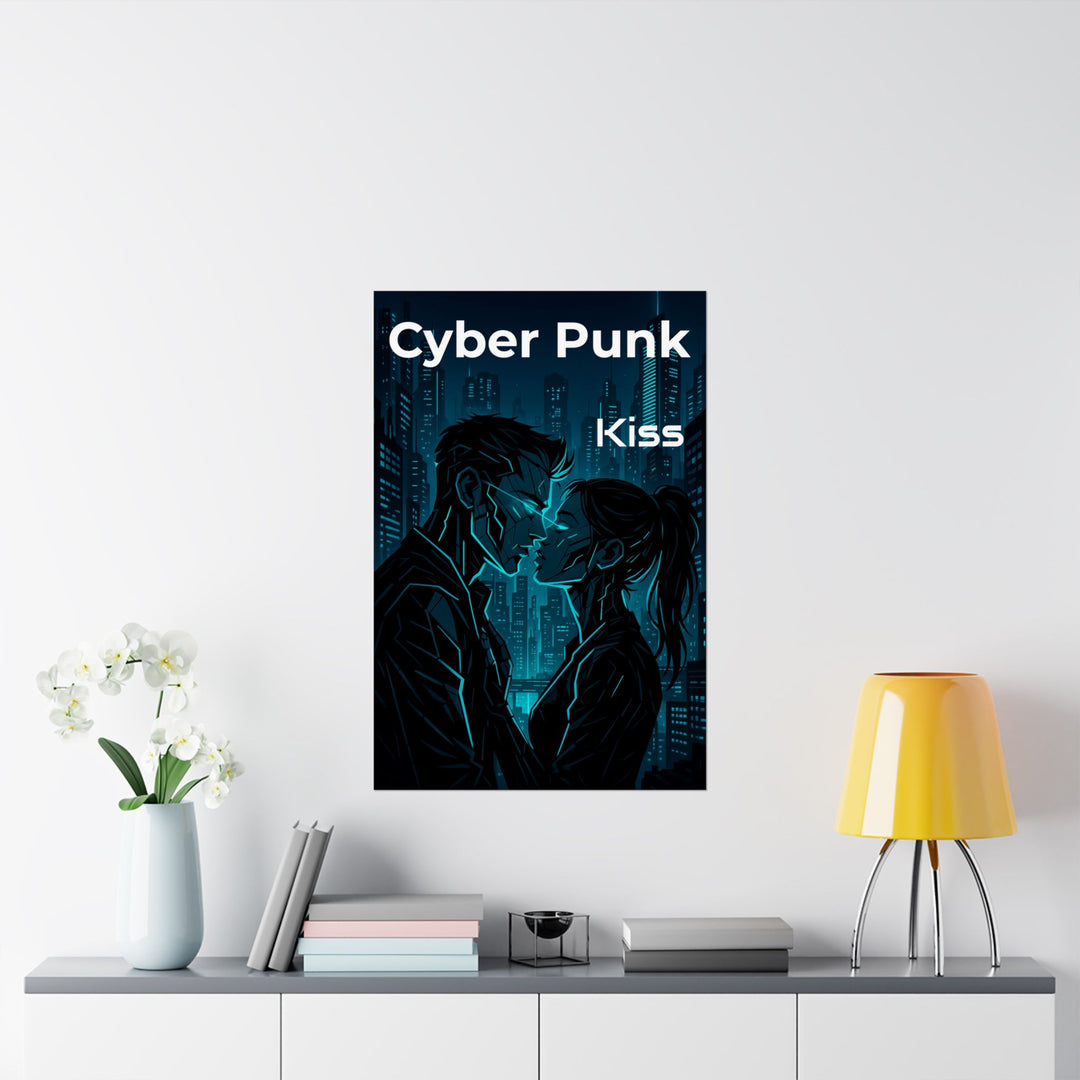 Cyberpunk Kiss Matte Vertical Posters, Futuristic Wall Art, Edgy Home Decor, Gift for Gamers, Urban Wall Decoration