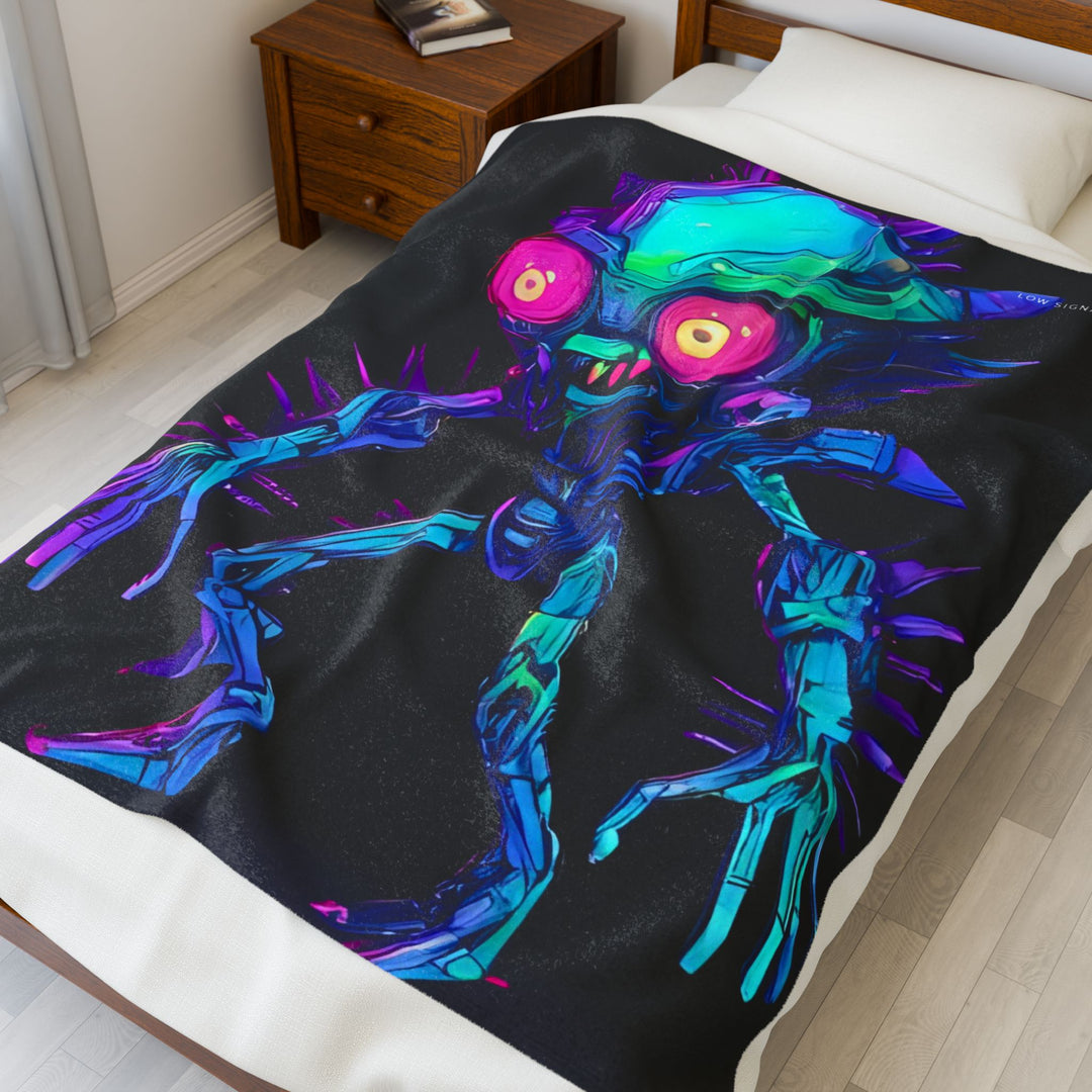 Funky Alien Velveteen Plush Blanket, Cozy Throw for Sci-Fi Lovers, Perfect for Movie Nights, Unique Gift for Birthdays, Ideal for Home Decor