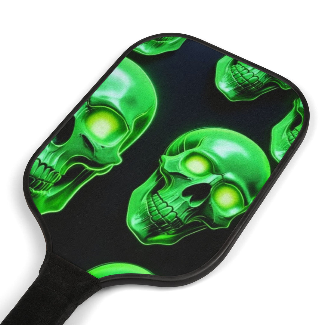 Green Skull Pickleball Set, Fun Sports Gear for Halloween, Gift for Pickleball Lovers, Unique Paddle and Balls, Outdoor Games accessory