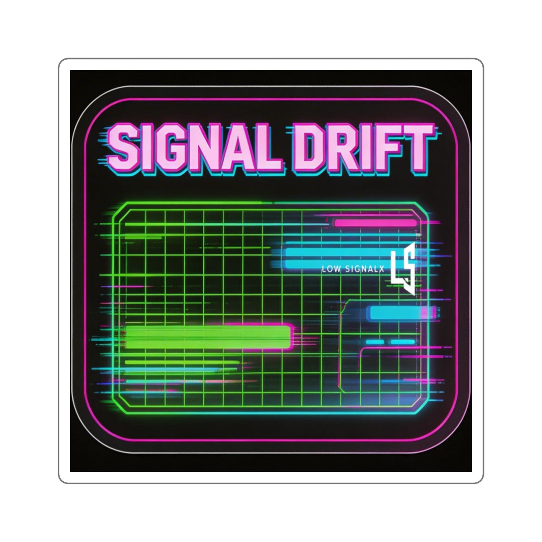 Signal Drift Square Sticker — Retro Neon Tech Laptop Decal