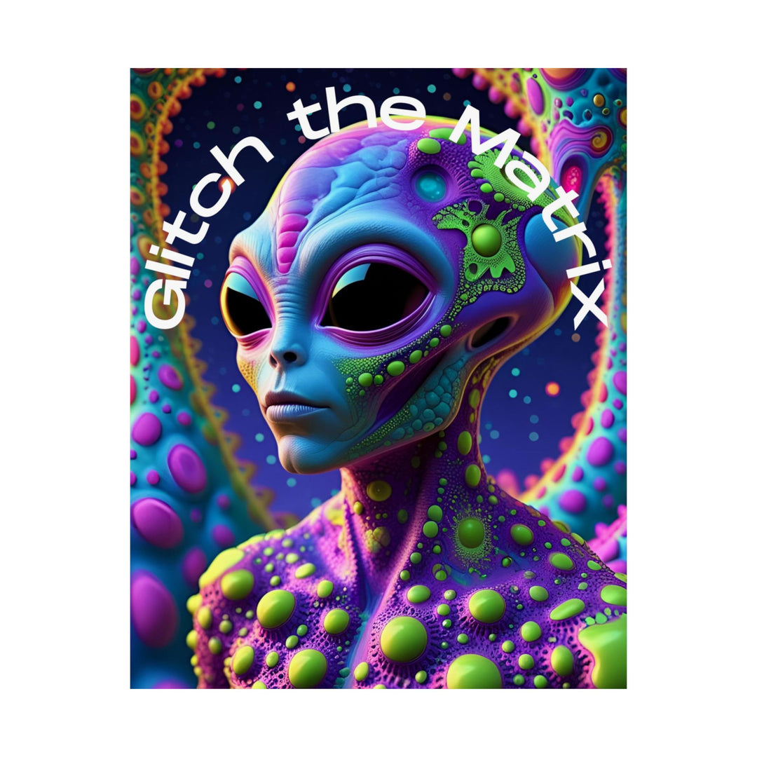 Alien Art Print, Sci-Fi Wall Decor, Glitch the Matrix Poster, Vibrant Cosmic Artwork, Unique Gift for Space Lovers, Home Office Wall Art