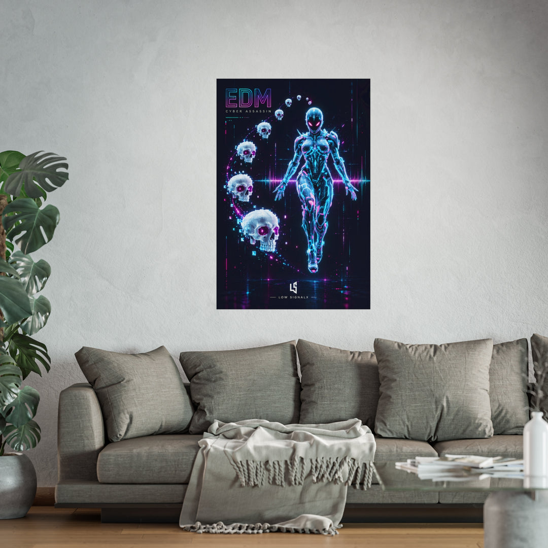 Low SignalX™ EDM: Cyber Assassin — Neon Skull Fine Art Poster