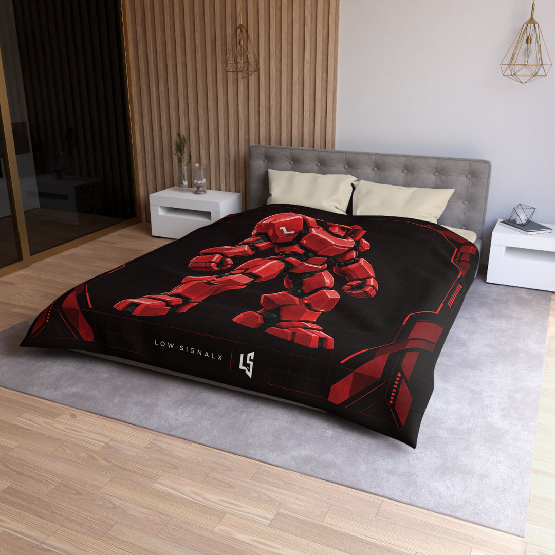 Low SignalX™ War Mech — Crimson Armor Duvet Cover