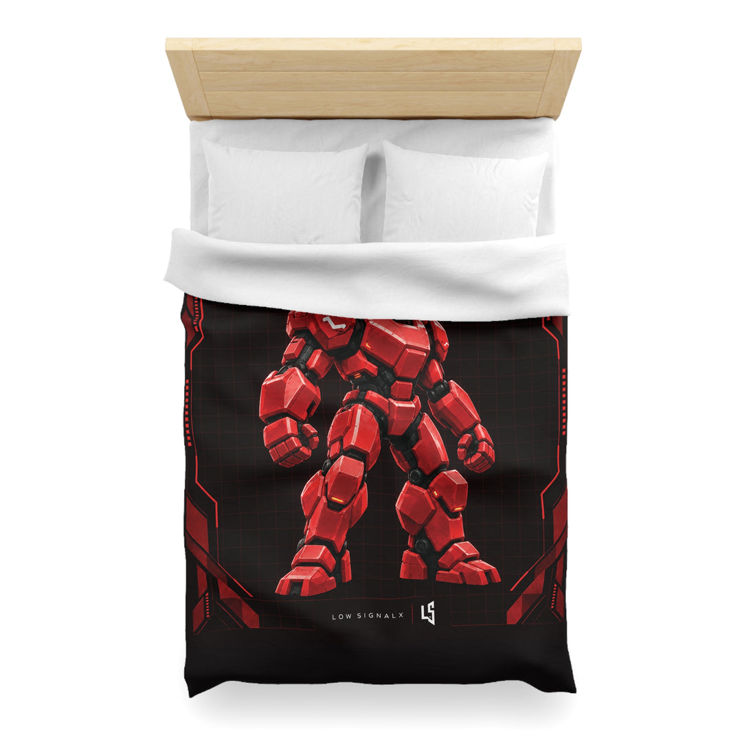Low SignalX™ War Mech — Crimson Armor Duvet Cover