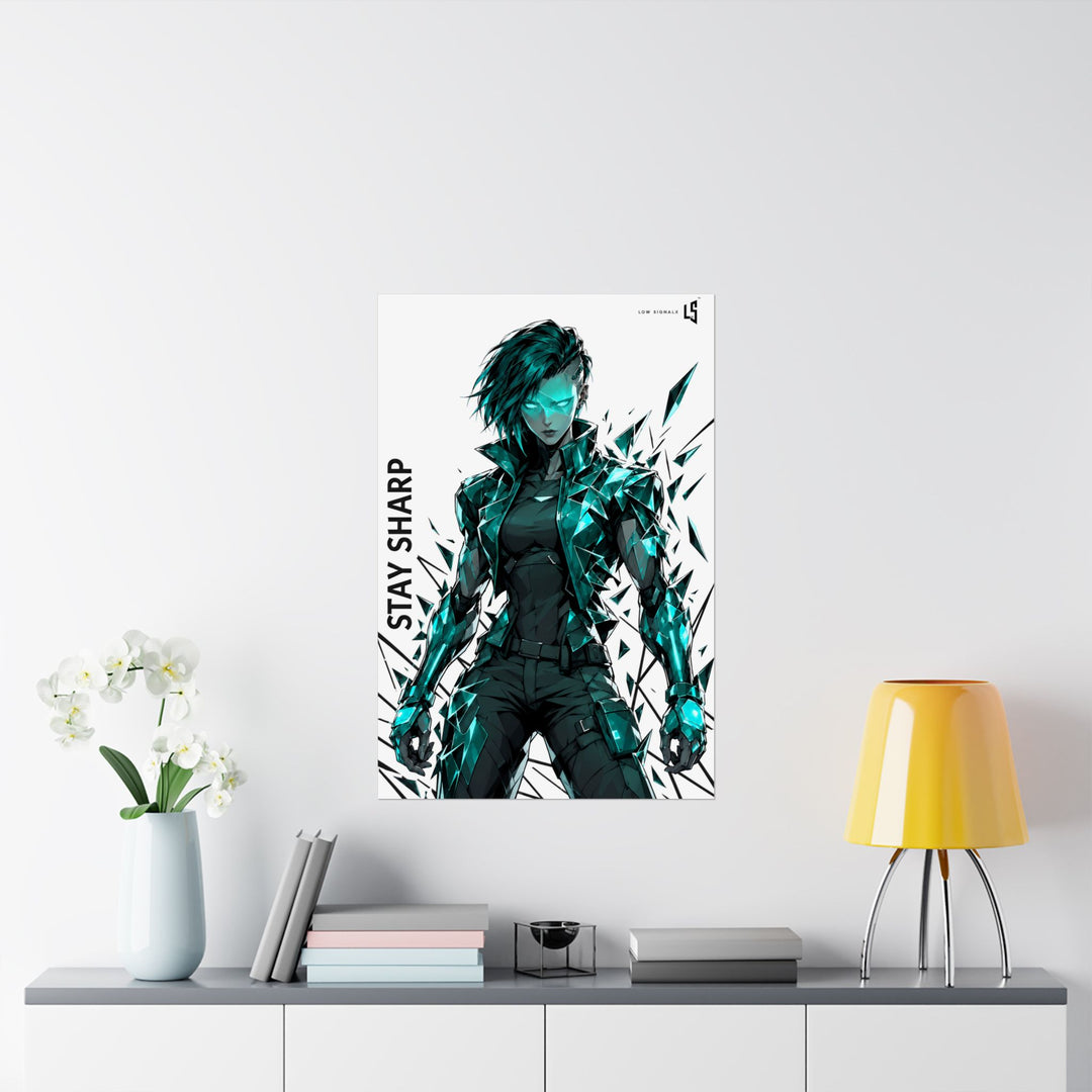 Low SignalX™ Stay Sharp: Shatter — Cyberpunk Warrior Matte Poster