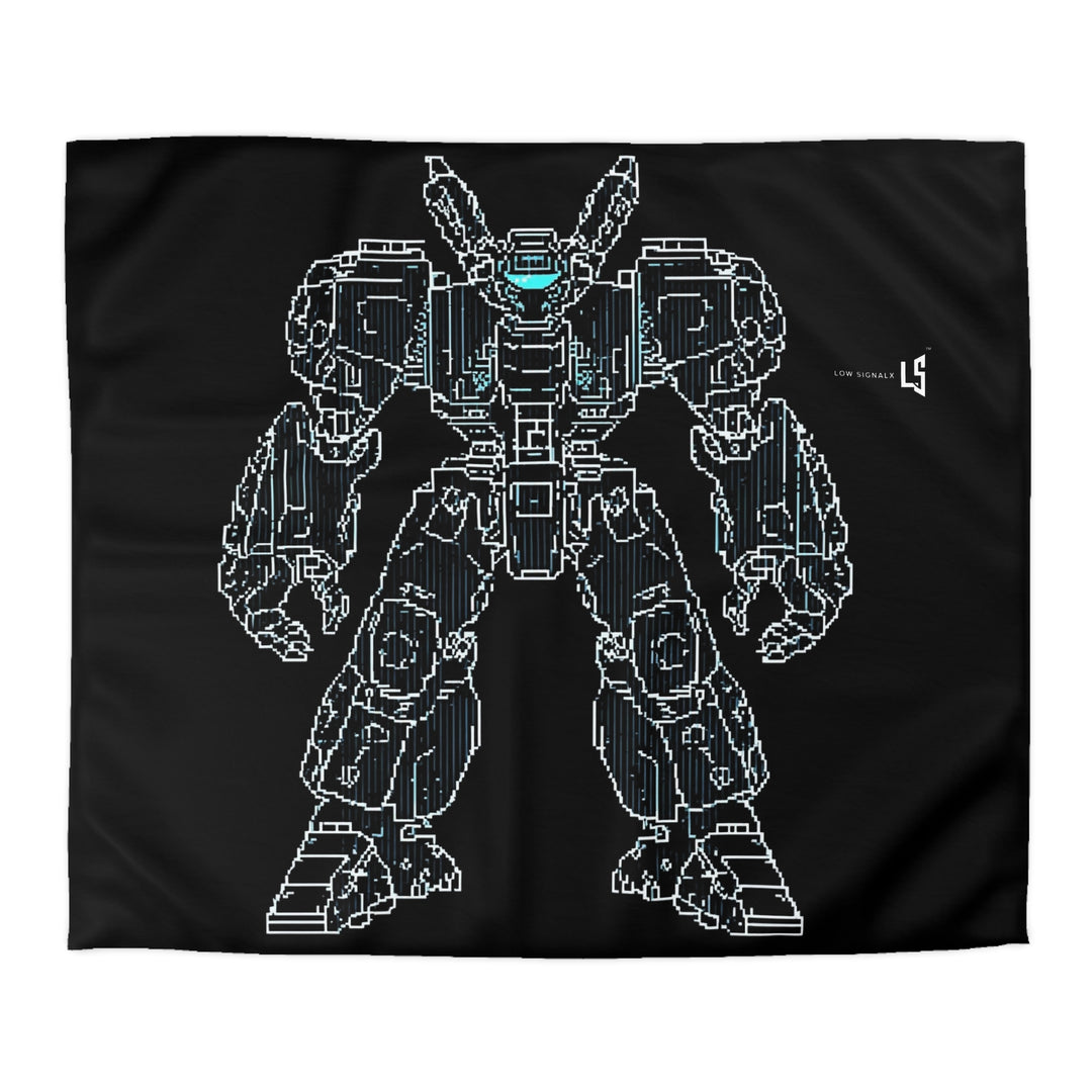 Low SignalX™ Sentinel Mech Blueprint Duvet Cover — Futuristic Robot Bedding