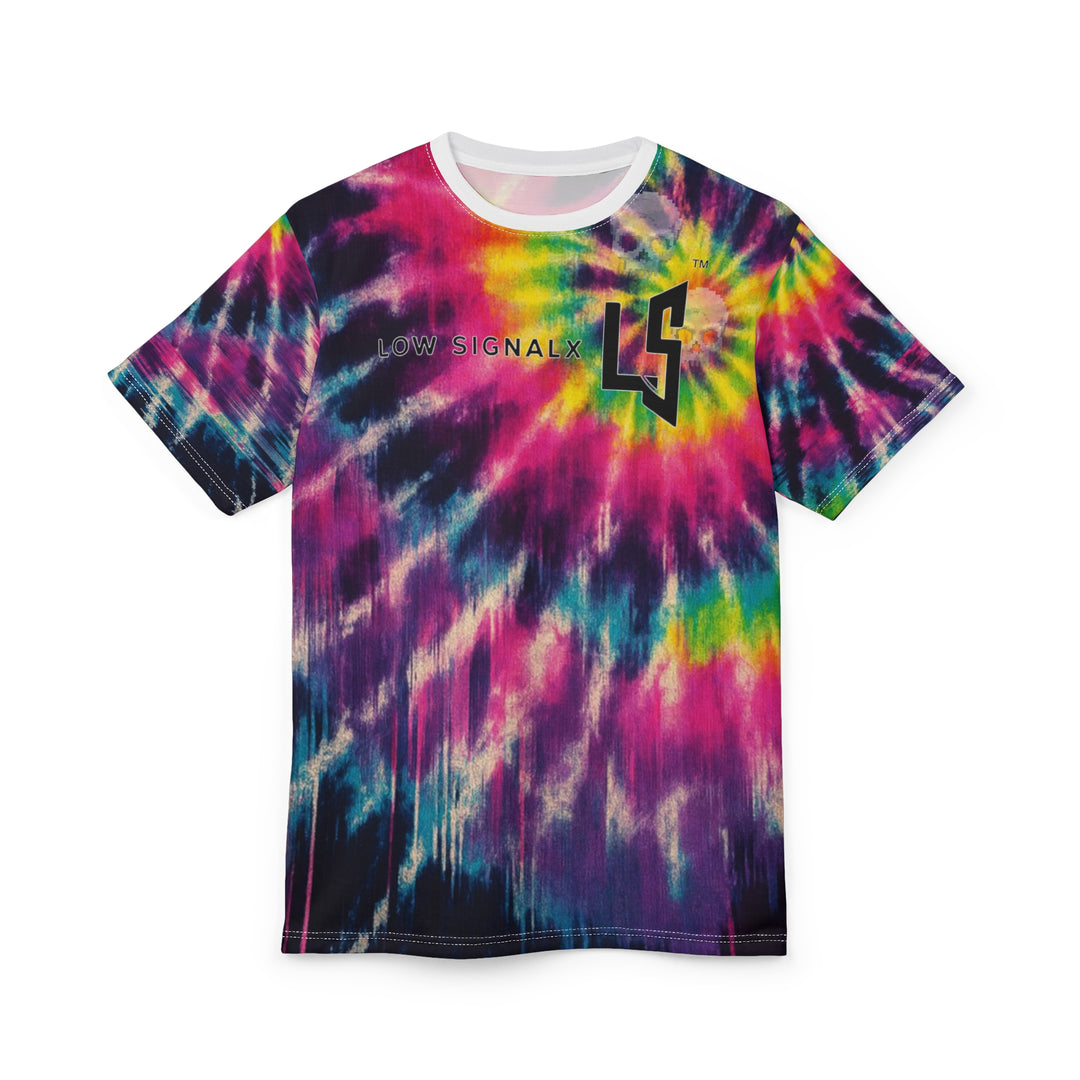 Tie-Dye Skull Graphic Tee — "Low Signal X" All-Over Print