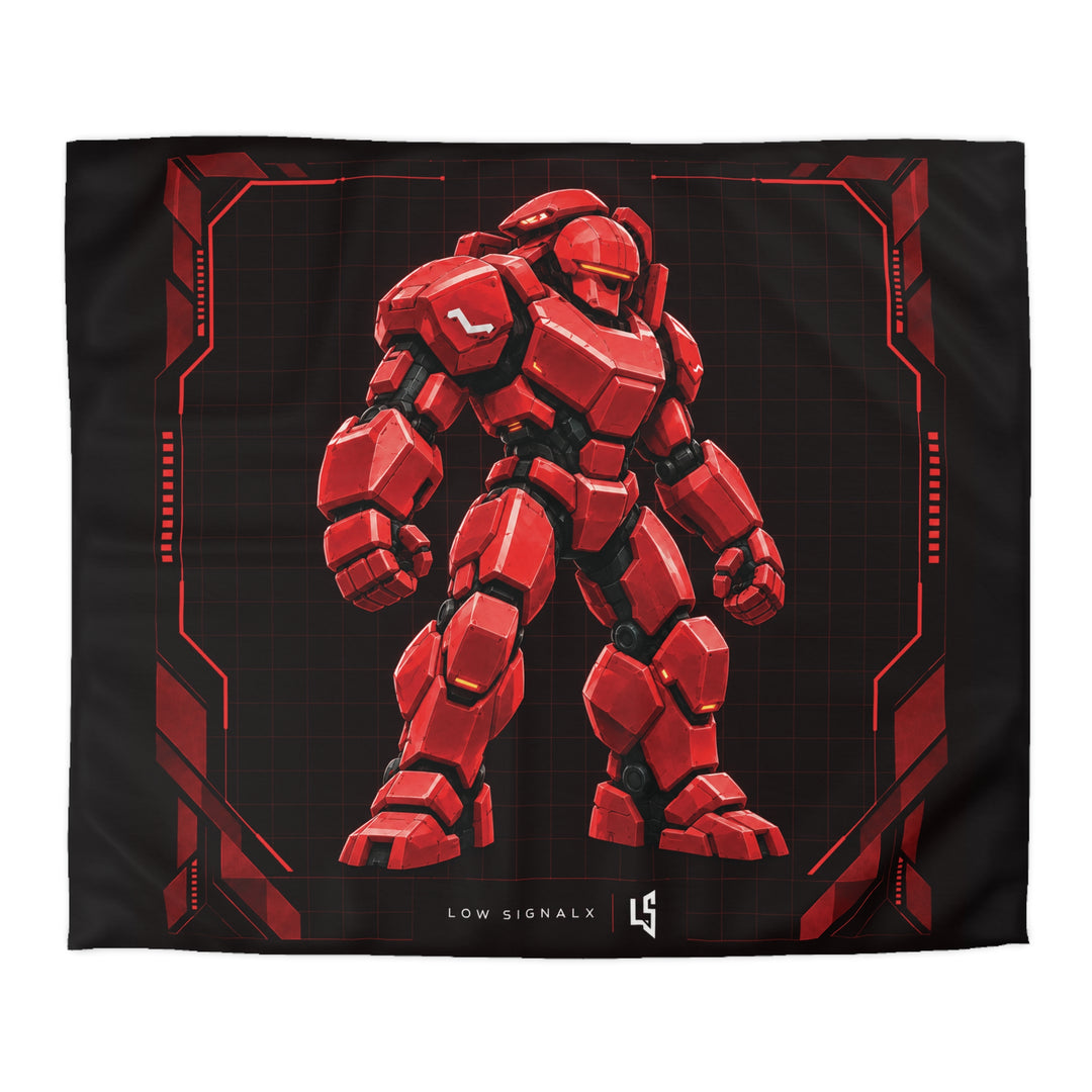 Low SignalX™ War Mech — Crimson Armor Duvet Cover