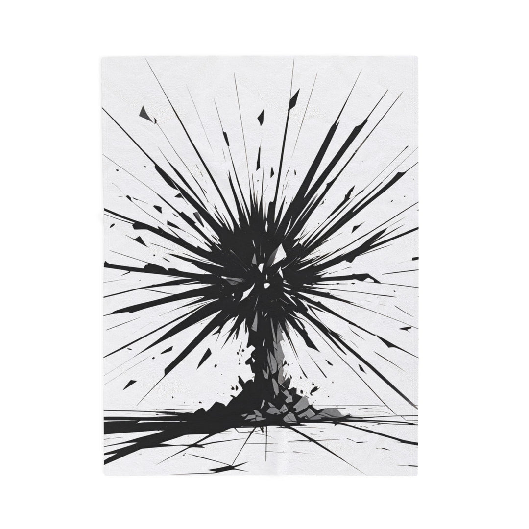 Monochrome Explosion Design Velveteen Plush Blanket - Modern Decor, Cozy Throw, Gift for Art Lovers, Home Accent, Unique Interior
