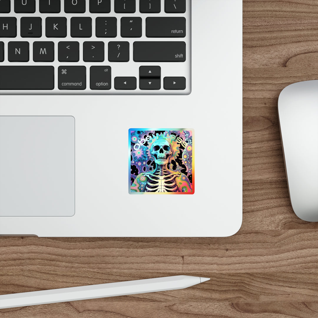 Vibrant Holographic Die-Cut Stickers | Artistic Skull Design | Perfect for Skateboards, Laptops, Water Bottles, Gifts, Halloween