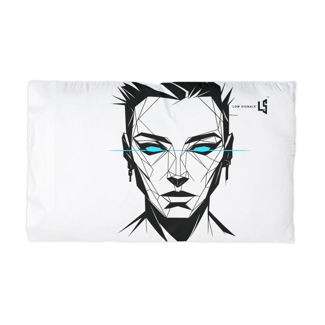 Low SignalX™ “Stay Sharp” Geometric Face Pillowcase — Cyberpunk Minimal Home Decor