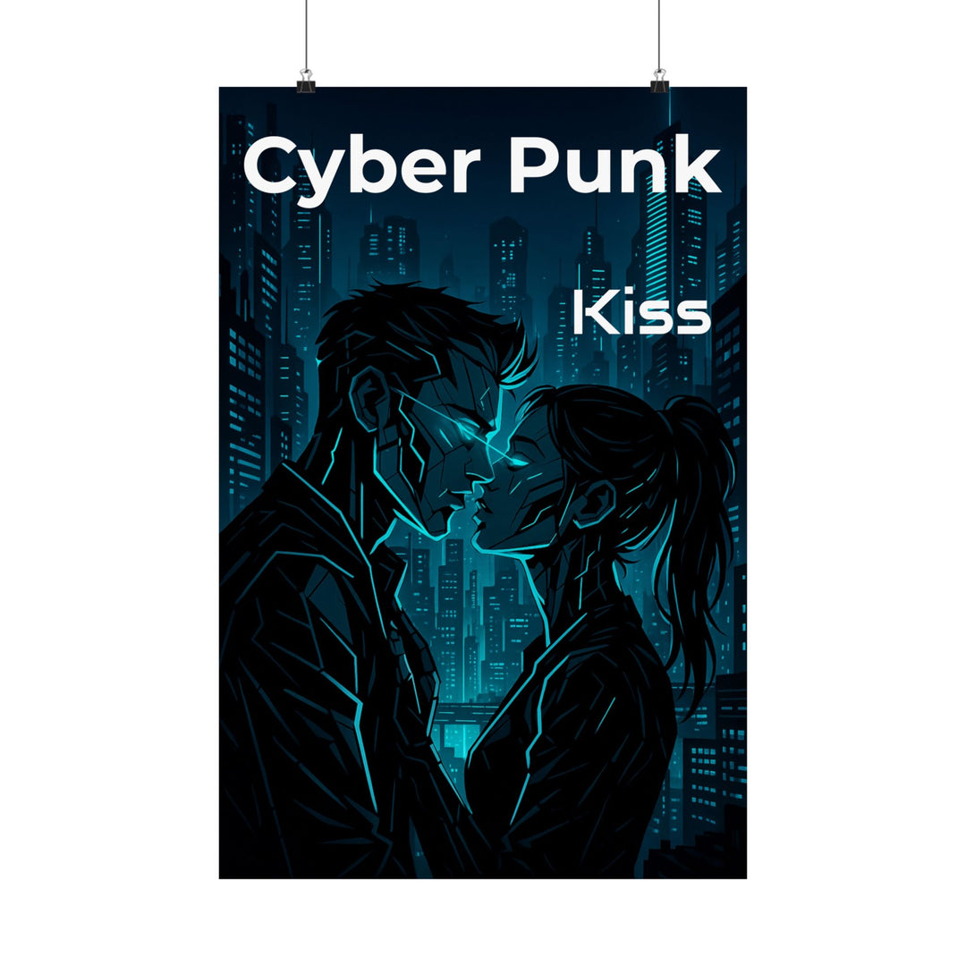 Cyberpunk Kiss Matte Vertical Posters, Futuristic Wall Art, Edgy Home Decor, Gift for Gamers, Urban Wall Decoration