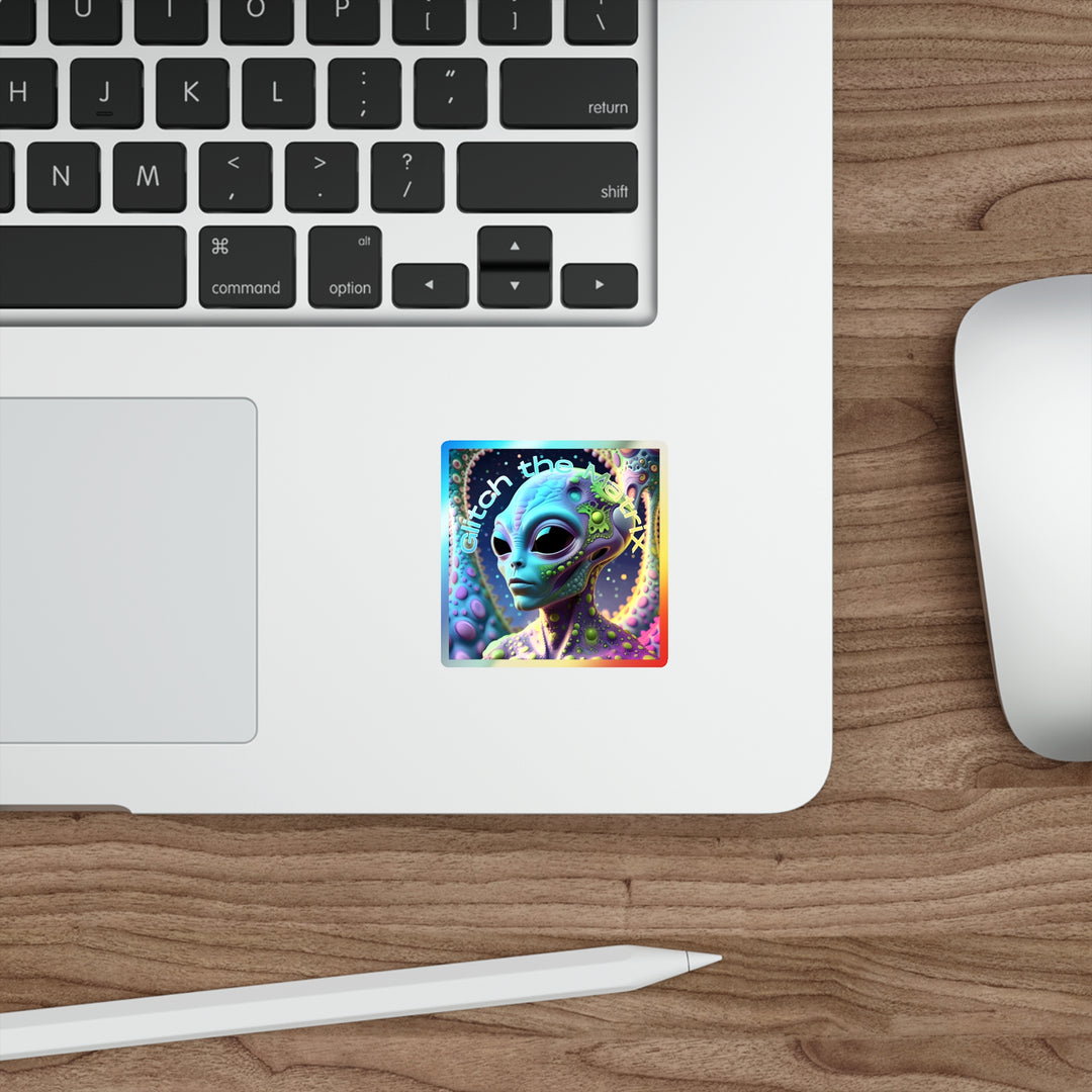 Holographic Alien Die-Cut Stickers for Skateboards, Bumper Stickers, Laptop Décor, Glitch Art, Cool Aesthetic