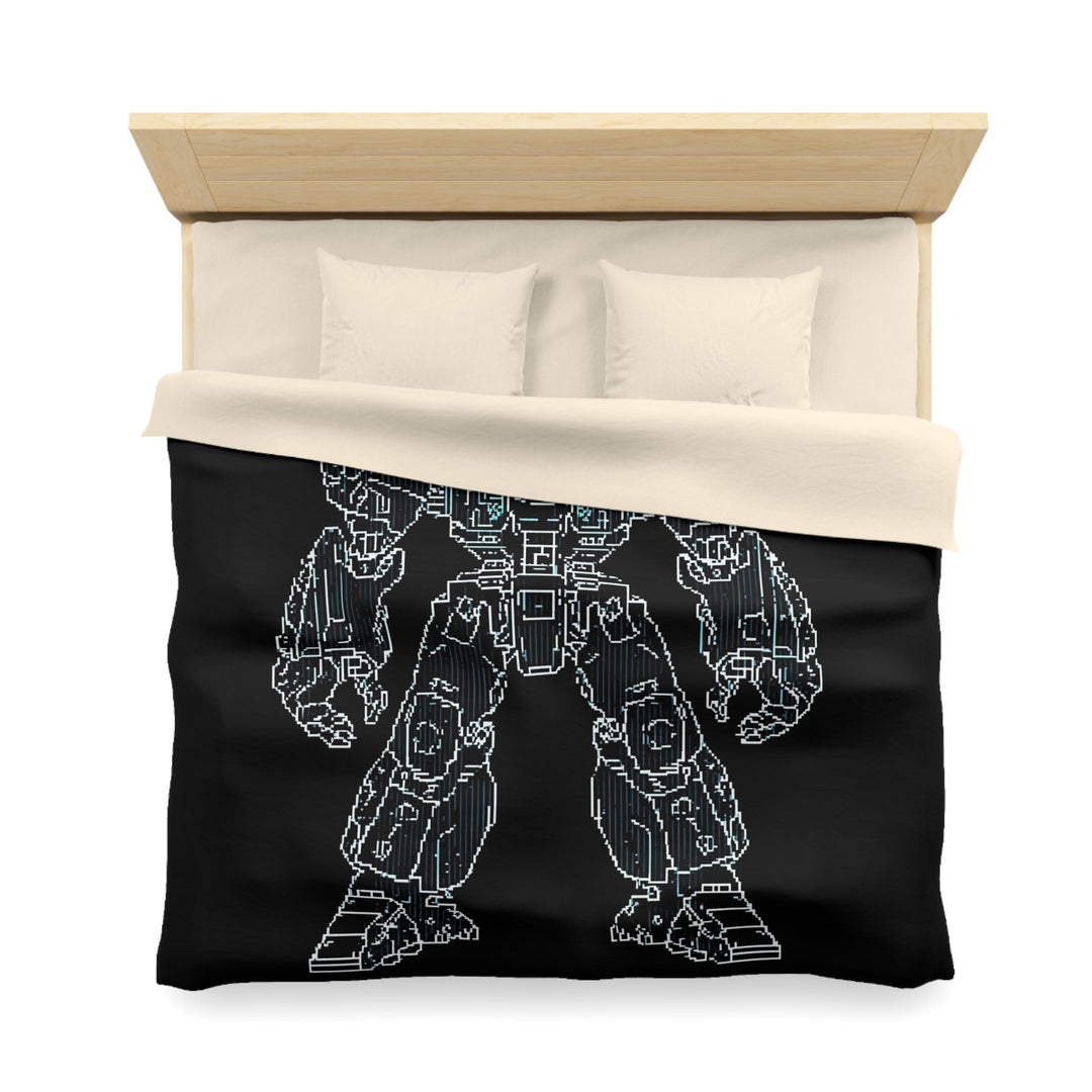 Low SignalX™ Sentinel Mech Blueprint Duvet Cover — Futuristic Robot Bedding