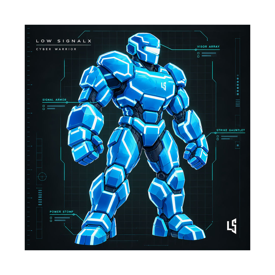 Low SignalX™ Cyber Warrior — Armor Blueprint Matte Poster
