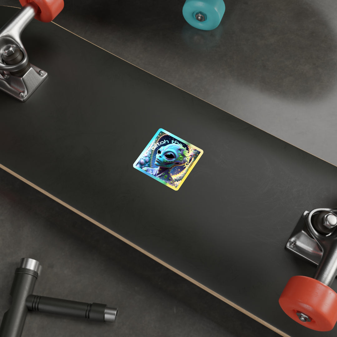 Holographic Alien Die-Cut Stickers for Skateboards, Bumper Stickers, Laptop Décor, Glitch Art, Cool Aesthetic