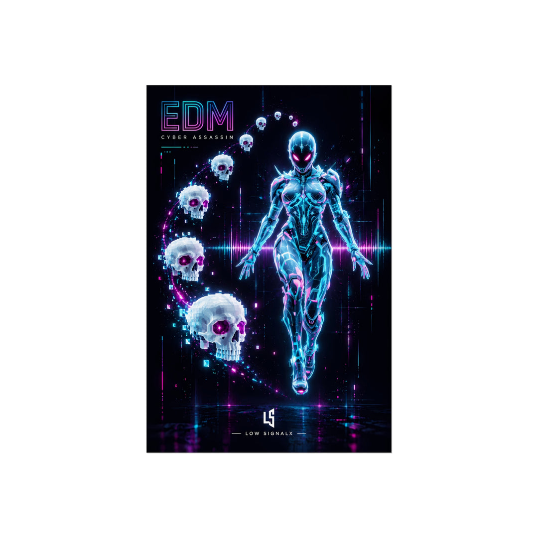 Low SignalX™ EDM: Cyber Assassin — Neon Skull Fine Art Poster