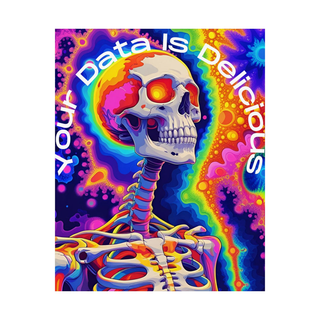 Psychedelic Skeleton Poster – Colorful Wall Art for Tech Lovers, Unique Gift for Halloween, Data Enthusiasts, Home Decor, Vibrant Art Print