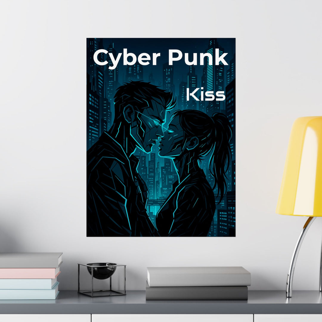 Cyberpunk Kiss Matte Vertical Posters, Futuristic Wall Art, Edgy Home Decor, Gift for Gamers, Urban Wall Decoration