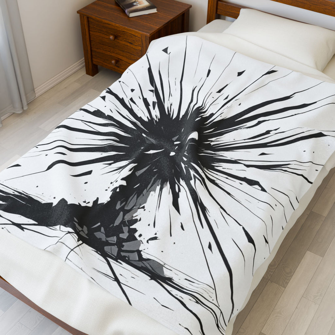 Monochrome Explosion Design Velveteen Plush Blanket - Modern Decor, Cozy Throw, Gift for Art Lovers, Home Accent, Unique Interior