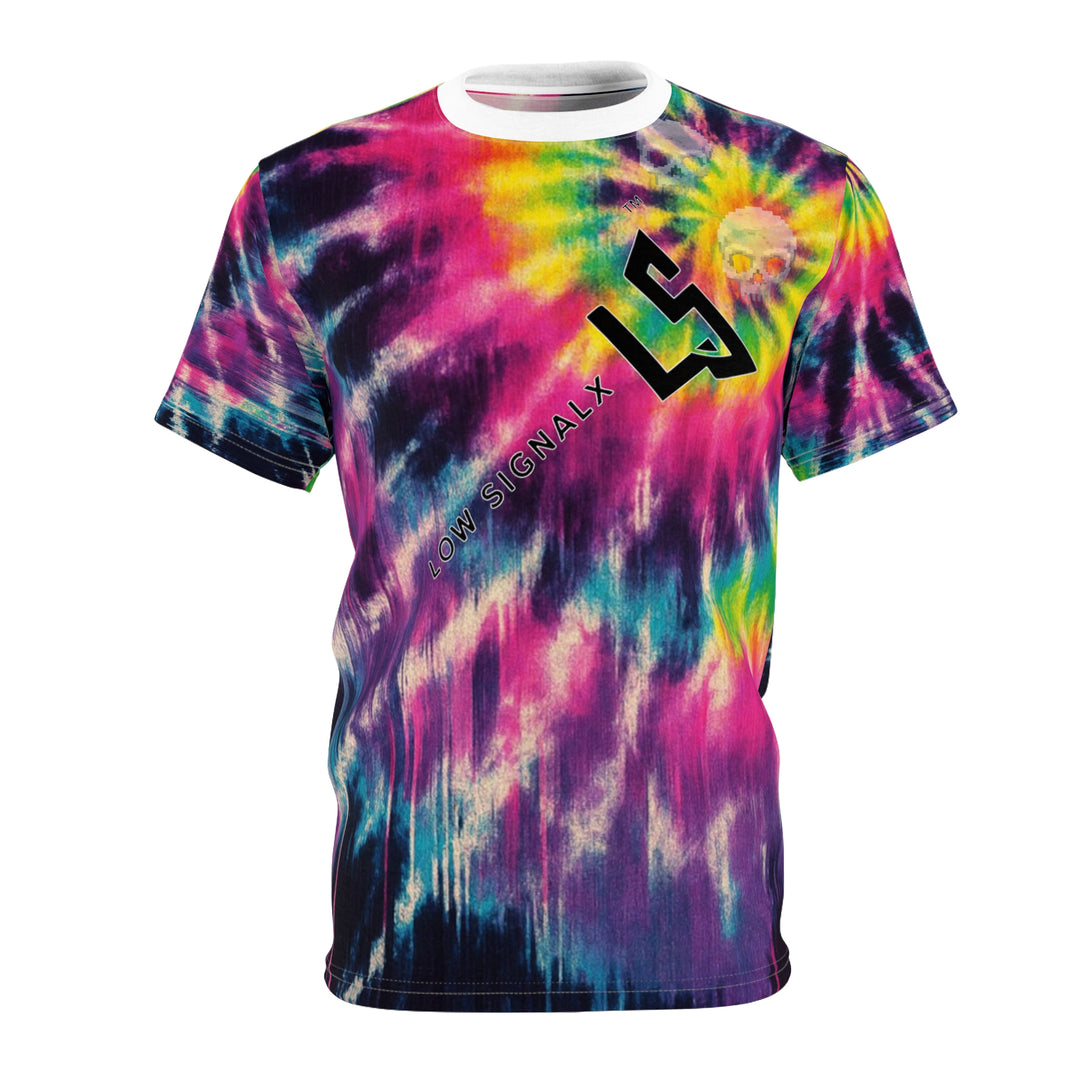 Tie-Dye Skull Graphic Tee — "Low Signal X" All-Over Print