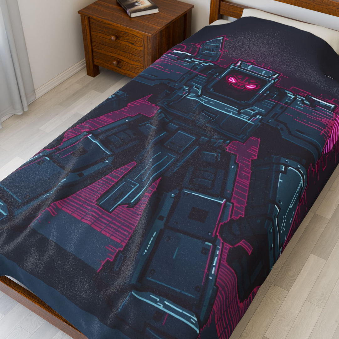 Futuristic Robot Plush Blanket, Cozy Throw for Gaming, Cyberpunk Decor, Ideal Gift for Tech Lovers, Warm Soft Blanket