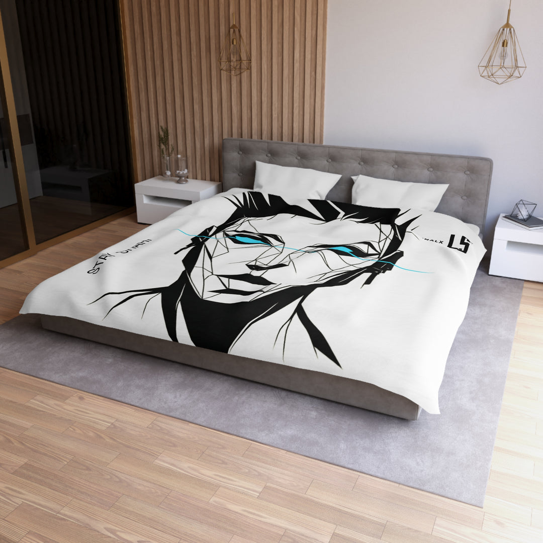 Low SignalX™ Futuristic Abstract Duvet Cover – Minimal Geometric Portrait Bedding, Modern Black & White Decor