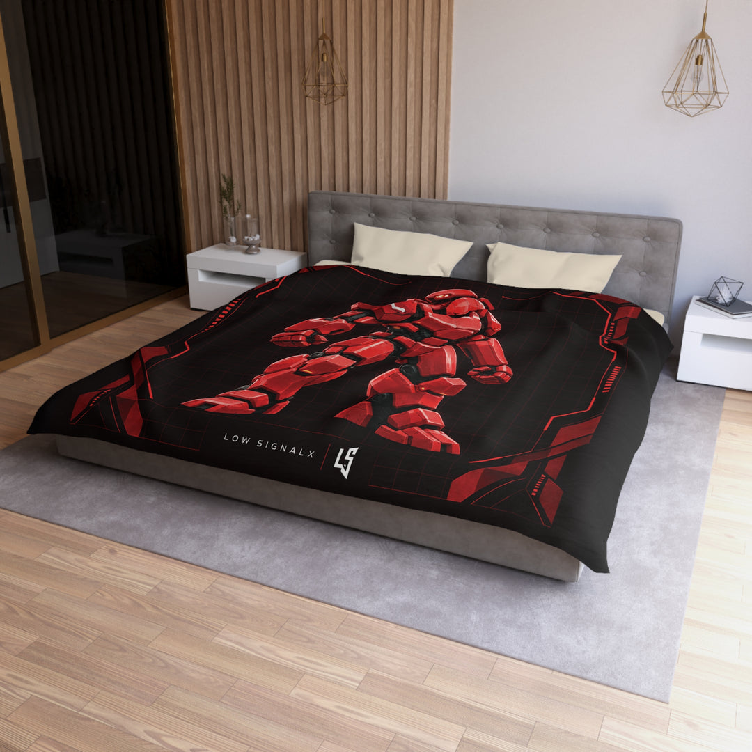 Low SignalX™ War Mech — Crimson Armor Duvet Cover