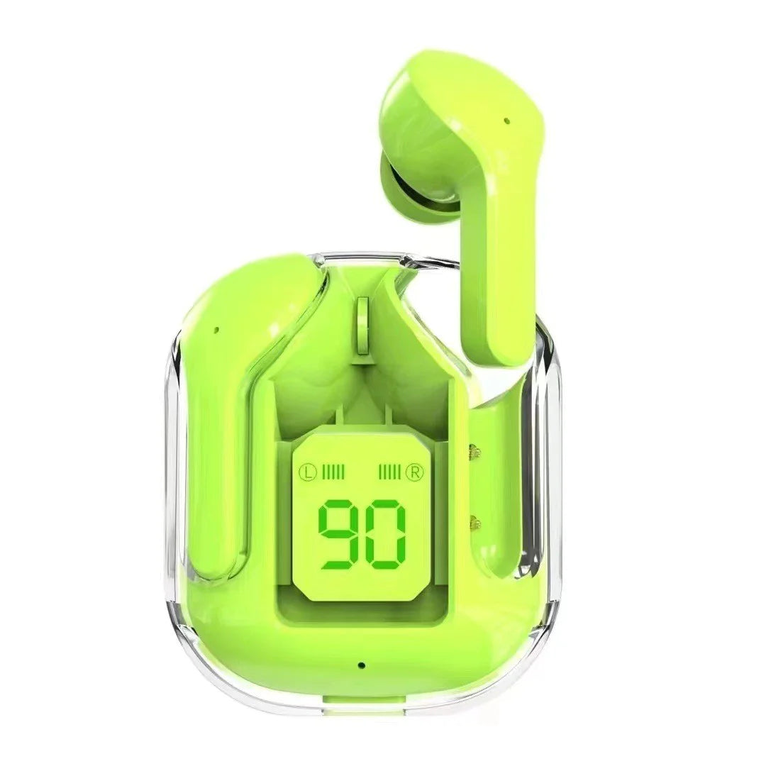 Transparent Neon Wireless Earbuds with Smart Charging Display