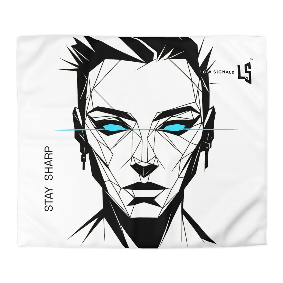 Low SignalX™ Futuristic Abstract Duvet Cover – Minimal Geometric Portrait Bedding, Modern Black & White Decor