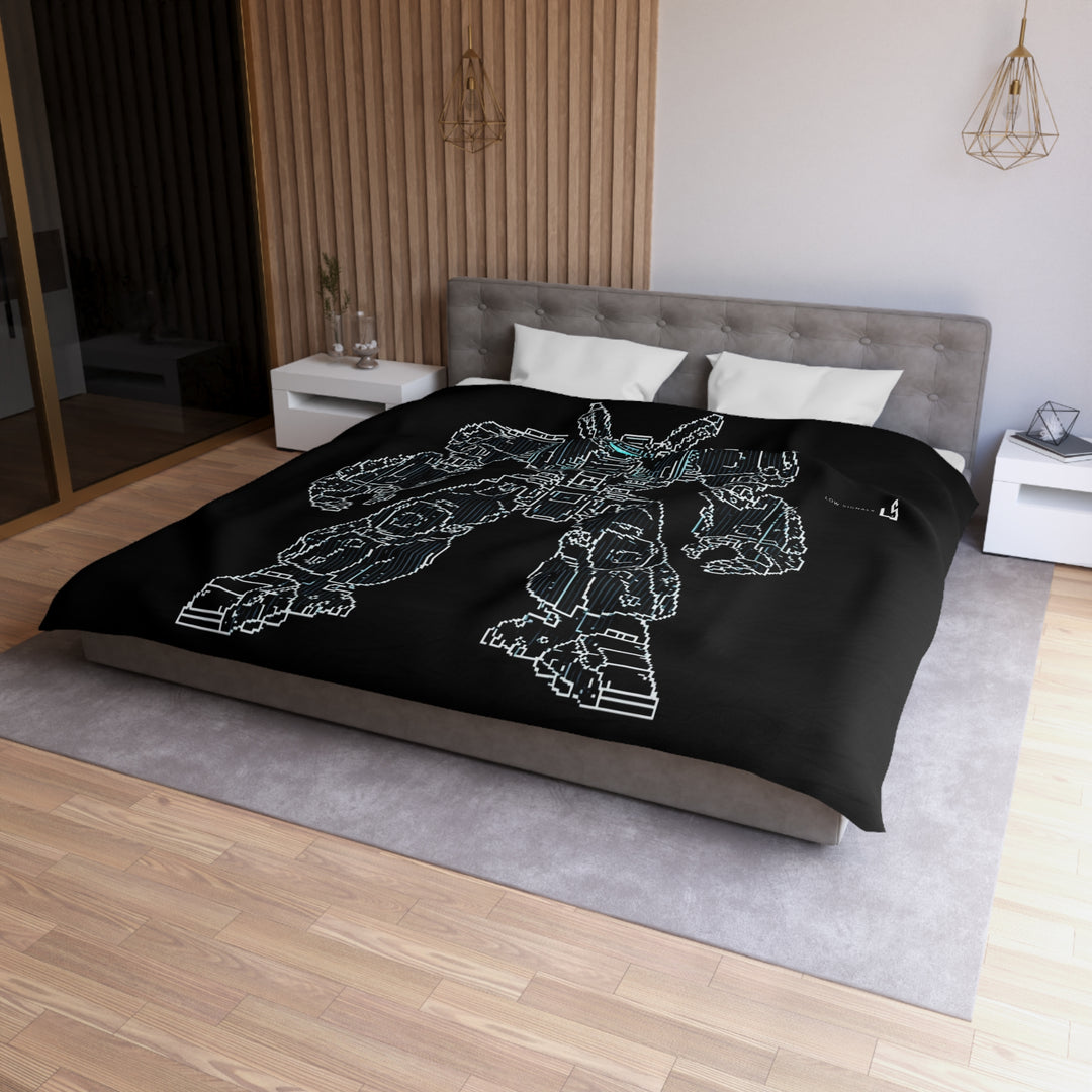 Low SignalX™ Sentinel Mech Blueprint Duvet Cover — Futuristic Robot Bedding