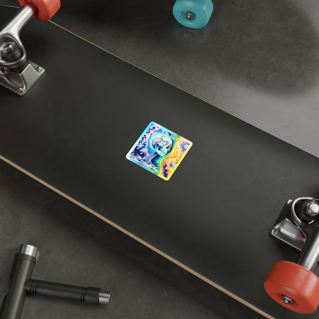 Colorful Holographic Die-Cut Stickers | Cosmic Skeleton Art | Fun for Laptops, Water Bottles, Skateboards, Gift for Gamers, Festival Decor