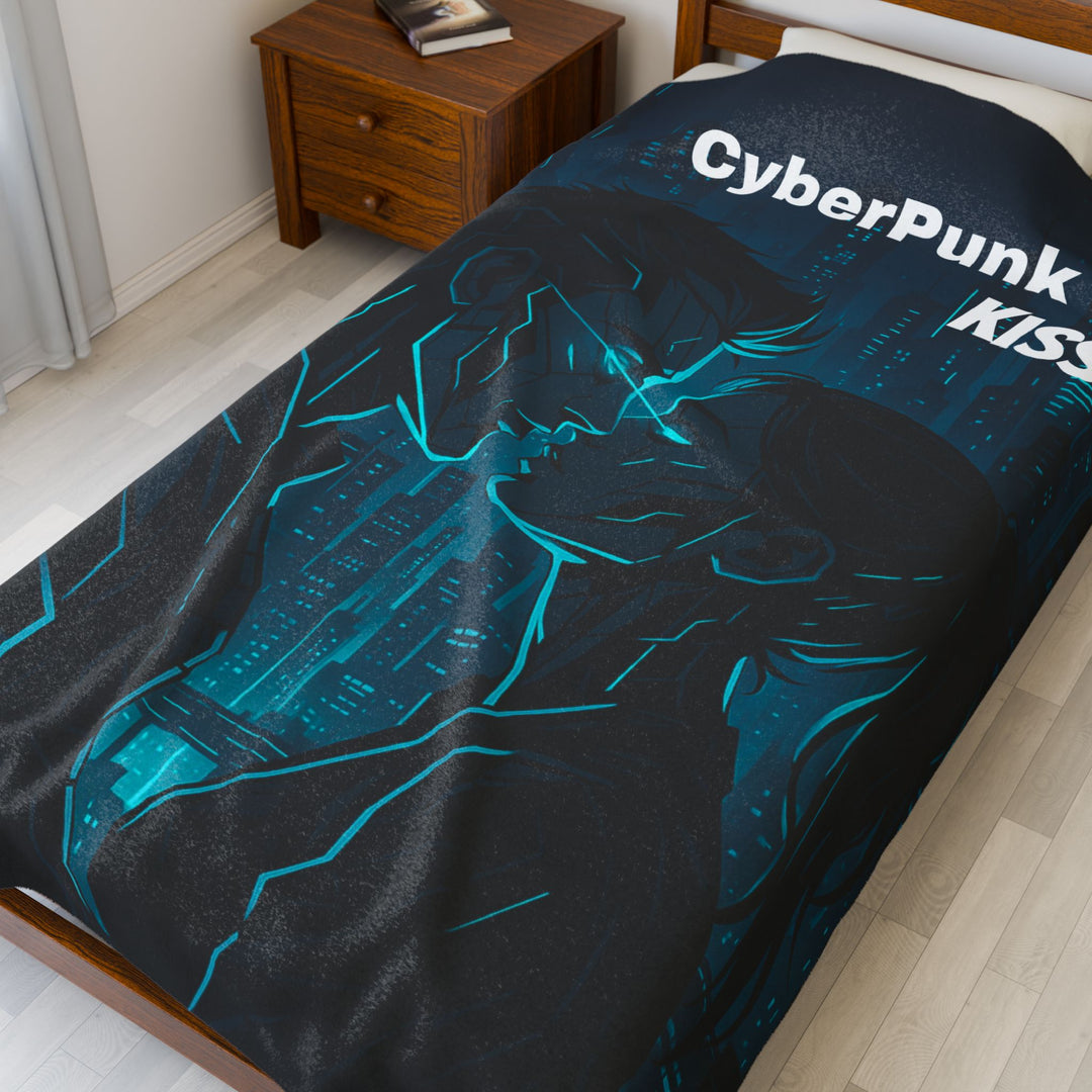 Cozy Cyberpunk Velveteen Plush Blanket, Warm Blanket for Gaming, Soft Throw for Movie Nights, Futuristic Home Decor, Unique Gift