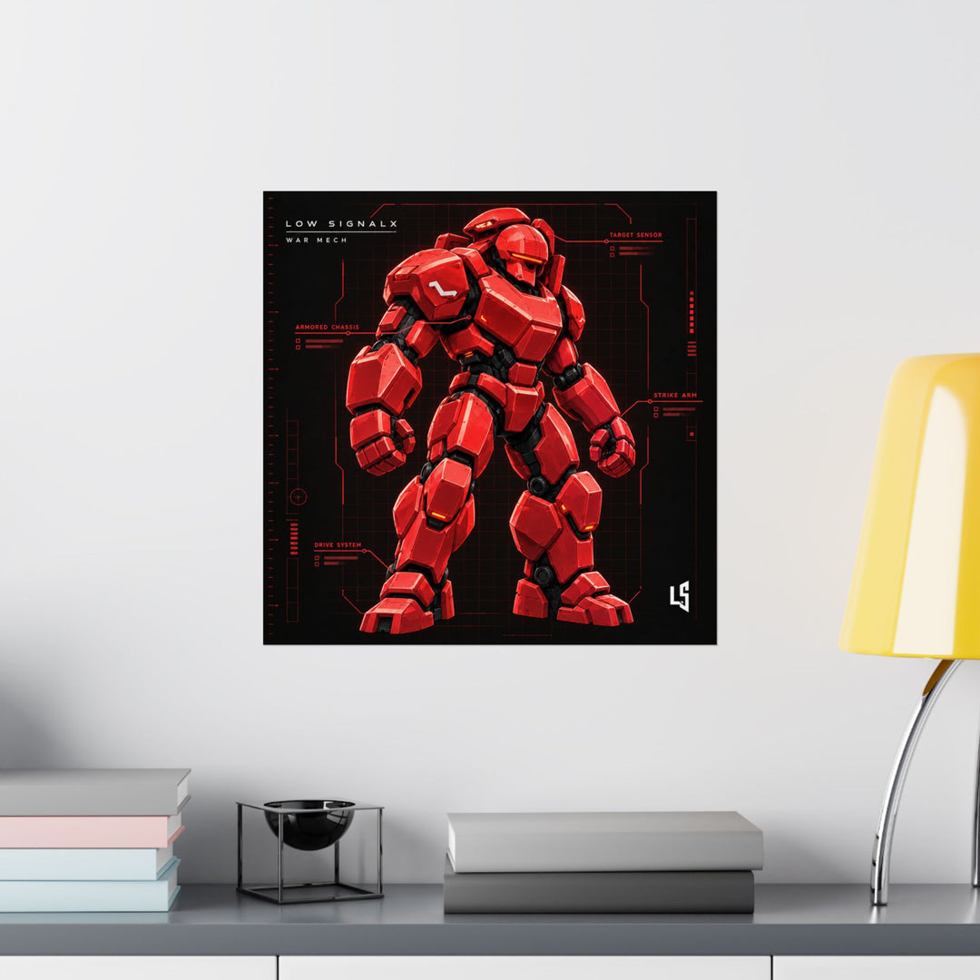 Low SignalX™ War Mech — Crimson Armor Blueprint Matte Poster