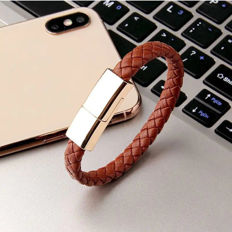 Braided Bracelet Charging Cable – Portable USB Data Sync Cord for iPhone & Android