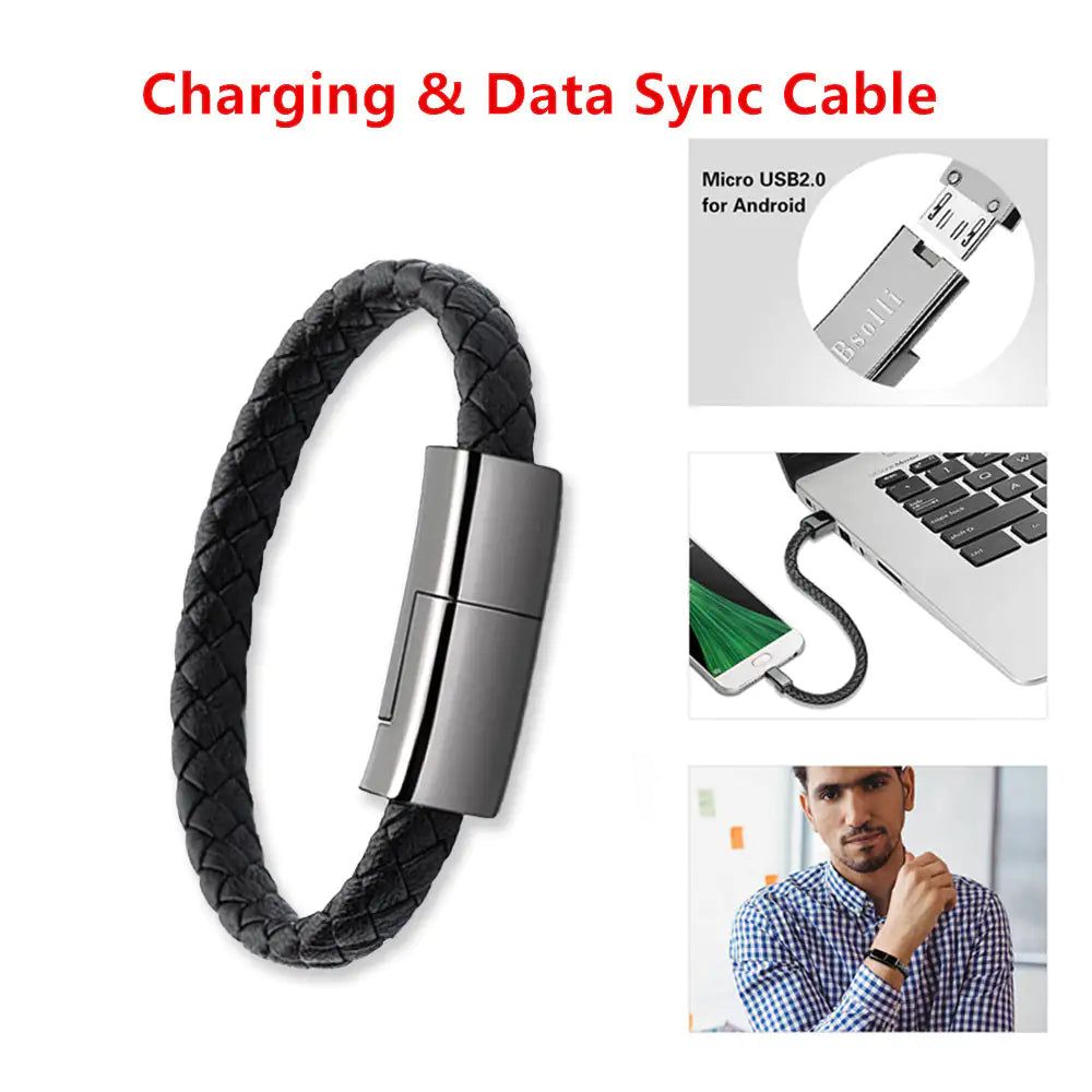 Braided Bracelet Charging Cable – Portable USB Data Sync Cord for iPhone & Android