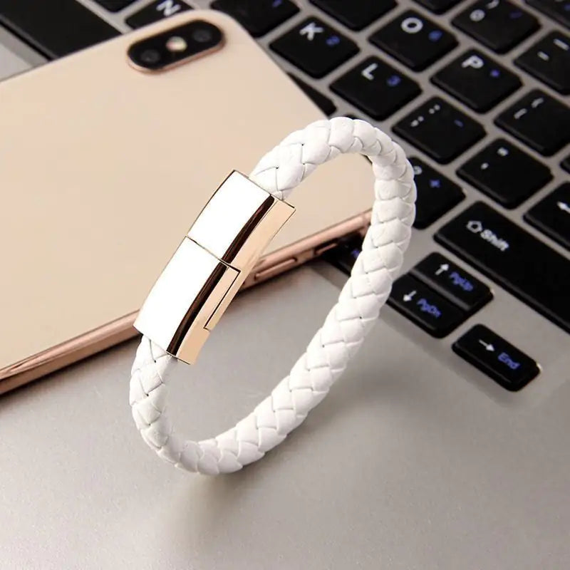 Braided Bracelet Charging Cable – Portable USB Data Sync Cord for iPhone & Android