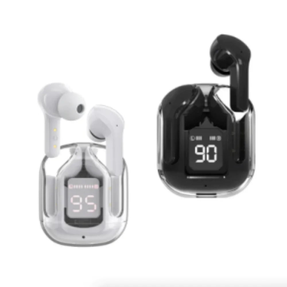 Transparent Neon Wireless Earbuds with Smart Charging Display