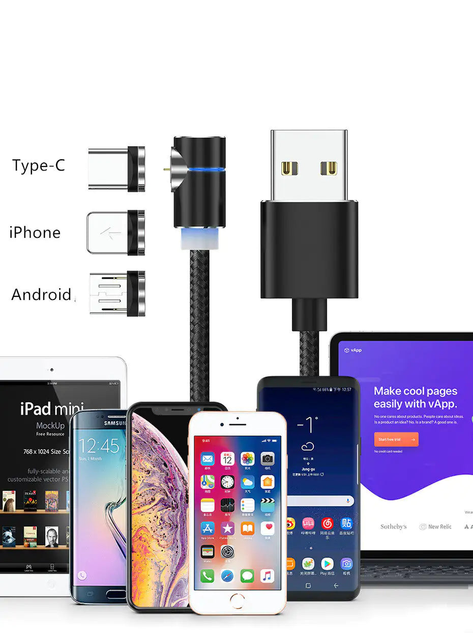 Magnetic LED Charging Cable – USB/Type-C High-Speed Magnet Cable