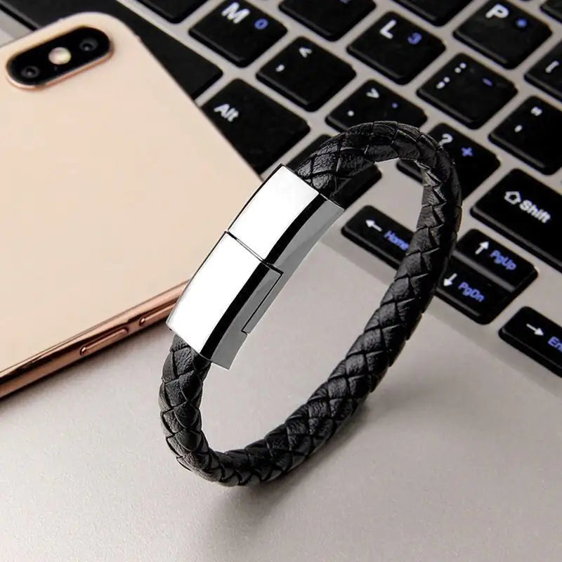 Braided Bracelet Charging Cable – Portable USB Data Sync Cord for iPhone & Android