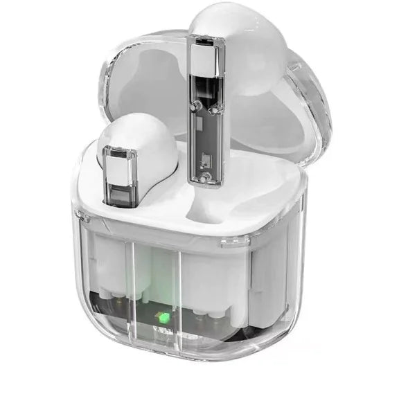 Transparent Neon Wireless Earbuds with Smart Charging Display